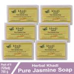 Herbal Khadi Natural PURE JASMIN SOAP Romantic Perfumed Glamourous Skin for Men and Women (Pack of 6) (750 g)