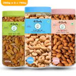41 Foods Dry fruits combo pack of Cashews Almonds Raisins | Kismis Kaju Badam ( 250GM x 3) 750 GM