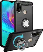 Unistuff Back Case Cover for Infinix Smart 4, Infinix Smart 4 Plus with Magnetic Kickstand | Premium Matte Finish | Camera Bump Protection | Rubberized Ring Cover - Night Black, 76122