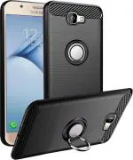 Unistuff Back Case Cover for Samsung Galaxy On Nxt with Magnetic Kickstand | Premium Matte Finish | Camera Bump Protection | Rubberized Ring Cover - Night Black, 76355