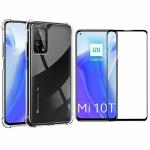 Kite Digital Redmi Mi 10T/10T Pro Transparent Bumper Shock Proof Corner Soft TPU Silicone Flexible Back Case Cover + 5D/6D/11D/21D (Black) Tempered Glass Screen Protector