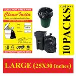 Clean India - 25x30 Large -140 pcs (Pack of 10 X 14 pcs) | Large Black Disposable Garbage Bags Trash Waste Dustbin Bags of 63cm x 76cm