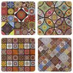 DULI Set of 4 MDF Red Mandala Abstracts Design Coasters 4x4 inch
