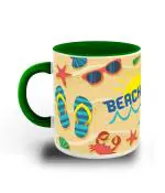 Whats Your Kick Beach Quotes With Sunglass Sleeper Star Fish Design Printed Light Green Ceramic Coffee Mug 325 ML