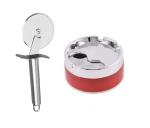 FIRST FRONT Stainless Steel SS Pizza Cutter With Plastic Ash Tray Base Stainless Steel Tabletop Decor Closed Printing Unbreakable Ashtray and (Multicolour, Pack of 2)
