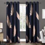 Amazures Polyester 3D Feather Black Design Digital Printed Curtain - 4 x 7 feet