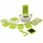 Goodwill Tech Plastic Manual Chopper/Cutter/Dicer/Grater/Slicer to Chop Vegetables, Fruits, Kitchenware (Size : 15 Piece, Green)