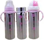 Mom's Pride Kidsify Blue Plastic Baby Feeding Bottle 3 In 1 Multifunctional Feeder With Sipper And Straw - 180 Ml