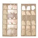 KIVYA Hanging Wardrobe Organizer with 30 Pockets and Hanger Wall Shelf Storage Organizers for Storing Stocking, Bra, Socks, Travel Accessories Dual Side, Non Woven, Beige - Set of 1