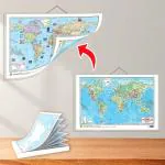 GO WOO SMALL - 100 ASIA PHYSICAL OUTLINE MAP FOR SCHOOL and 2 IN 1 WORLD POLITICAL AND PHYSICAL MAP IN ENGLISH | Set of 1 map and 1 chart | Educational Maps Small Asia Physical + World Political