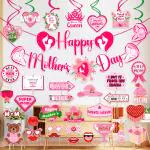Zyozique Mother's Day Party Favors Decorations Set - Banner, PhotoBooth Props & Swirls Hanging (Pack of 36)