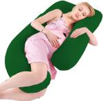 Moms Moon Dark Green Cotton Pregnancy Pillow with Cover G Shape Pillow