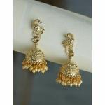 Priyaasi Brass Gold Plated Peacock Pearl Drop Jhumka Earrings For Women