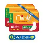 Niine Dry Comfort Ultra Thin XL Sanitary Pads for women (Pack of 2) 80 Pads with Fluid Lock Gel