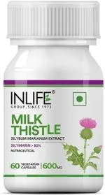 INLIFE Milk Thistle (80% Silymarin) Liver Cleanse Supplement, 600 mg - 60 Veg Capsules