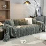 HOKIPO Luxury Waxy Faux Rabbit Plush Sofa Throw, Fluffy Sofa Cover for 3 Seater Sofa, 180(D) x 310(L) cm, Charcoal Grey (AR-5081-DGRY)