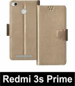 Sbms Mi Redmi 3S Prime Gold Artificial Leather Shock Proof Flip Cover