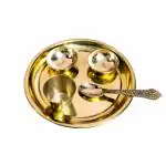 A1 EssAncial Pure Brass Laddu Gopal Pooja Bhog Set of 5 Pcs Thali Set (1 Dessert Plate/Thali + 2 Bowl + 1 Glass + 1 Spoon) l Brass Laddu Gopal Thali Set