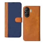Knotyy Flip Cover Case Back Cover for Poco C65 Foldable Stand | Cards Pockets Inside | Shockproof 360 Degree Protect | Magnetic Clutch Flip Cover (Blue and Brown)