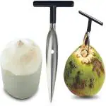 Juzr Coconut Opener for Fresh Green Young Coconut Water - Works with Peeled Thai Young White Coconuts , 16 X 6 X 1.5 cm , Silver- (Pack- 2)