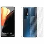 Kite Digital Vivo Iqoo 7 (5g) Back Screen Protective Film Carbon Fiber Skin Transparent Sticker + Transparent Tempered Glass Screen Protector with Full Screen Coverage (Except Edges]
