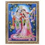 BM TRADERS Radha Ji with Krishna Ji Silver Zari Art Work Photo in Copper Gold Frame Big (14 x 18 inch)
