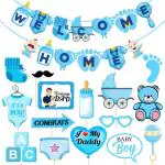 Zyozique Baby Boy Welcome Home Decoration Kit Banner with Photo Booth Props for Baby Shower / Welcome Party / Birthday Party Supplies(Pack of 16)