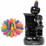 SIGNAMIO Smoke fountain Ceramic Incense Burner with 30 Back Flow Incense Cones- MA-25