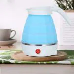 CABTY Silicon Foldable Travel Kettle-Travel Folding Electric Kettle, Fast Boiling, Portable Electric Kettle-Most Travel and Home & Office- 600ml Boil Dry Protection, 100-240v Food Grade Silicone Foldable Kettle (White, Blue), 600 Watts