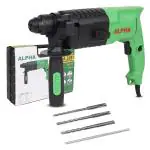 Alpha Corded Electric Rotary Hammer Drill Machine, RH-20mm, SDS Chuck, 500W Heavy Duty, 1000RPM, 3 Drill Bits, 1 Metal Depth Gauge, Variable Speed, With BMC Box | ALPHA-A-3201 | Green & Black