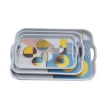 Essenware Melamine Rectangular Shape Printed Serving Tray, Set of 3 Small, Medium and Large Size)