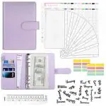Hasthip Purple File Folder Ring Binder Notebook Set Clip With 12 Envelopes 2 Label Stickers, 1 Ruler, Stationery Supplies
