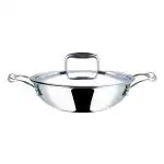 Vinod Platinum Triply Stainless Steel Kadai with Lid - 24 cm, 2.5 Ltr (Induction Friendly)