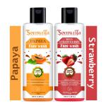 SOMWRITA Bright Miracle Papaya and Strawberry Face Wash For Oil Control, Skin Brightening, Spot Removal, Sun Protection, Tan Removal, Refreshing, Deep Cleansing, Anti-dullness, Blackhead Remover - 200ml (Combo Pack)[100ml per Pack]