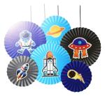 My Party Suppliers Outer Space Theme for Birthday Astronaut Paper Paper Fan Decoration (11 x 5 x 1 cm)