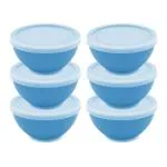 Jaycee Microwave Safe And BPA Free Blue Round Virgin Plastic Multipurpose Bowl With Lid - 300 Ml (Pack Of 6)