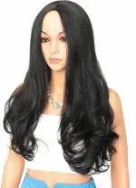 YOFAMA Long Hair Wig Black Synthetic Fiber Women
