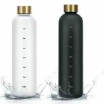 Yakinam1 Litre Leak Proof Water Bottle with Time Maker BPA Free Motivational Water Bottle for Office Gym Sport Outdoors Reusable Free Frosted Plastic Material (White+ Black Mat)