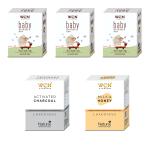 WON AYURVEDA Baby Bathing, Charcoal, Milk & Honey Soap - (Pack Of 5)