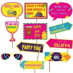 Festiko Happy Holi Photo Booth Props( Design 3), Holi Decoration Props, Holi Theme Props, Photobooth Props For Holi Selfie (Set of 11 Pcs)