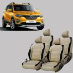 AUTO-SAFE Beige, Black PU Leather Car Seat Cover for Renault Triber