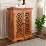 Wopno Furniture Sheesham Wood Sideboard Cabinet with 2 Door & Closed Shelves Storage Cabinets for Living Room(Finish -Dark Teak)
