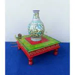Panji Art Export Handpainted Multicolor Wood Handicraft Pooja Chowki, 18 X 18 X 6 Inch