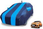 Auto Hub Car Cover Compatible for Hyundai Grand i10 (Model : 2013-2019) with Mirror and Antenna Pocket, Water resistant, Elastic Bottom, Triple Stitched, Wind Proof, Black-Blue