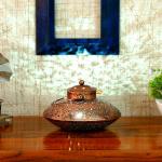 DazzCraft Hand-painted Copper Royal Nayaab Degchi Tea Light Candle Holder with Cap in Metal, Decorative Showpiece for Table, Living Room, Dining Room, Bedroom Decor, Gift Items, Showpieces, Home Decoration & Showcase Items (9x9x6) Inch