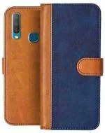 AmericHome Vivo Y17, Vivo 1902 Blue, Brown Artificial Leather, Silicon Mobile Back Cover