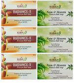 Subaxo Herbal Radiance-x Bath Soap | Almond Soap| Sandalwood Soap | - 3 Pc AND Neem & Aloevera Ayurvedic Soap | For Glowing Skin | - 3 Pc ,Each 75 G