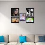 Kuber Industries Photo Frame|MDF Wooden Collage for wall|Hanging Photo Frames|Collage Picture Frame Set for Home Décor|6x8|8x8 Inch|Set of 5 (Black)