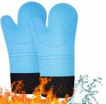 THW Professional Large Silicone Oven Gloves Heat Proof ,Kitchen Oven Mittens for Baking Heat Resistant Oven Mitts Cotton Quilted Silicone Gloves for Oven, Microwave