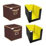 Unicrafts Shirt Stacker With Storage Box Organizer for Clothes Toys Organizer and Storage for Clothes Clothing Organizer Combo Pack of 4 Pc (2 Yellow Stacker, 2 Brown Storage Box)